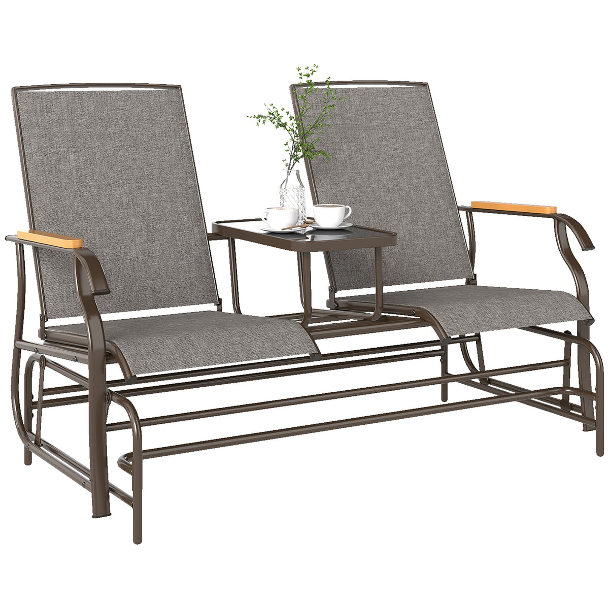 2-Person Outdoor Glider Bench with Table, Light Mixed Brown — product view 1