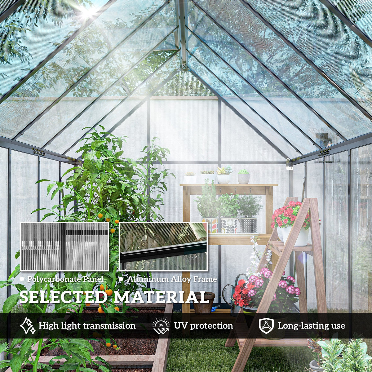 11' x 6' Polycarbonate Walk-in Greenhouse, Black — product view 7