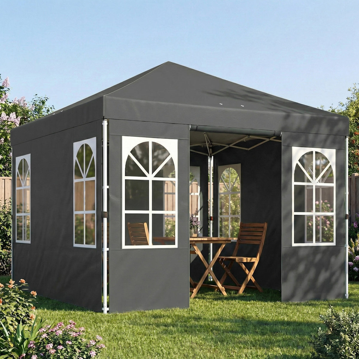 9.6' x 9.6' Pop Up Canopy Tent with Sidewalls, Dark Gray — product view 4