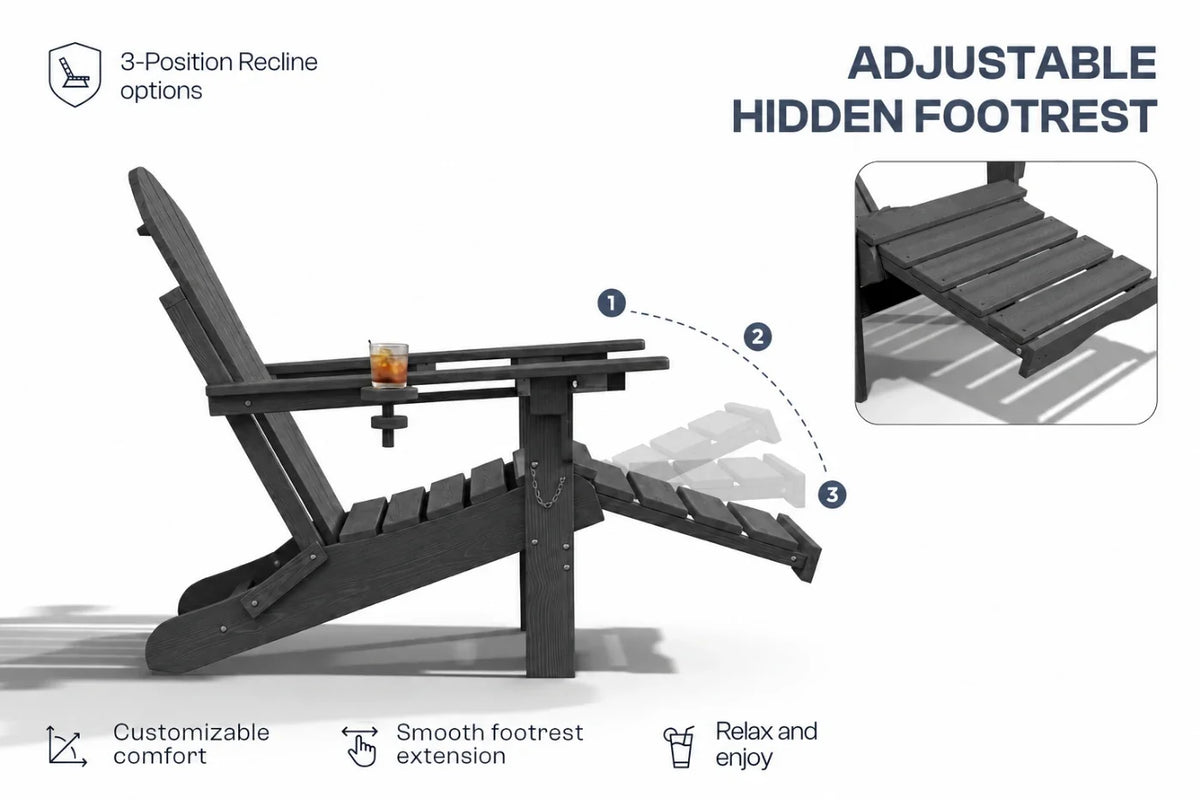 HDPE Reclining Adirondack Chair with Footrest — product view 5