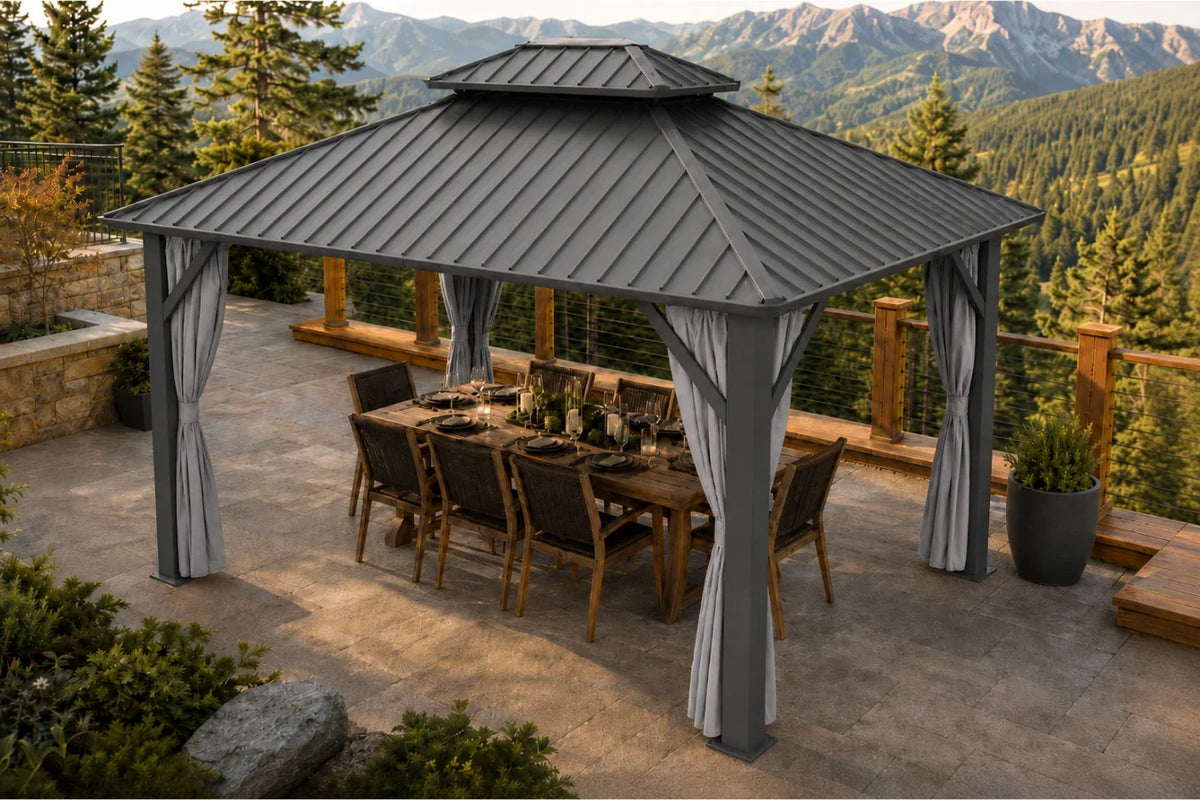 Luxor™ Hardtop Gazebo with Netting and Curtains — product view 3