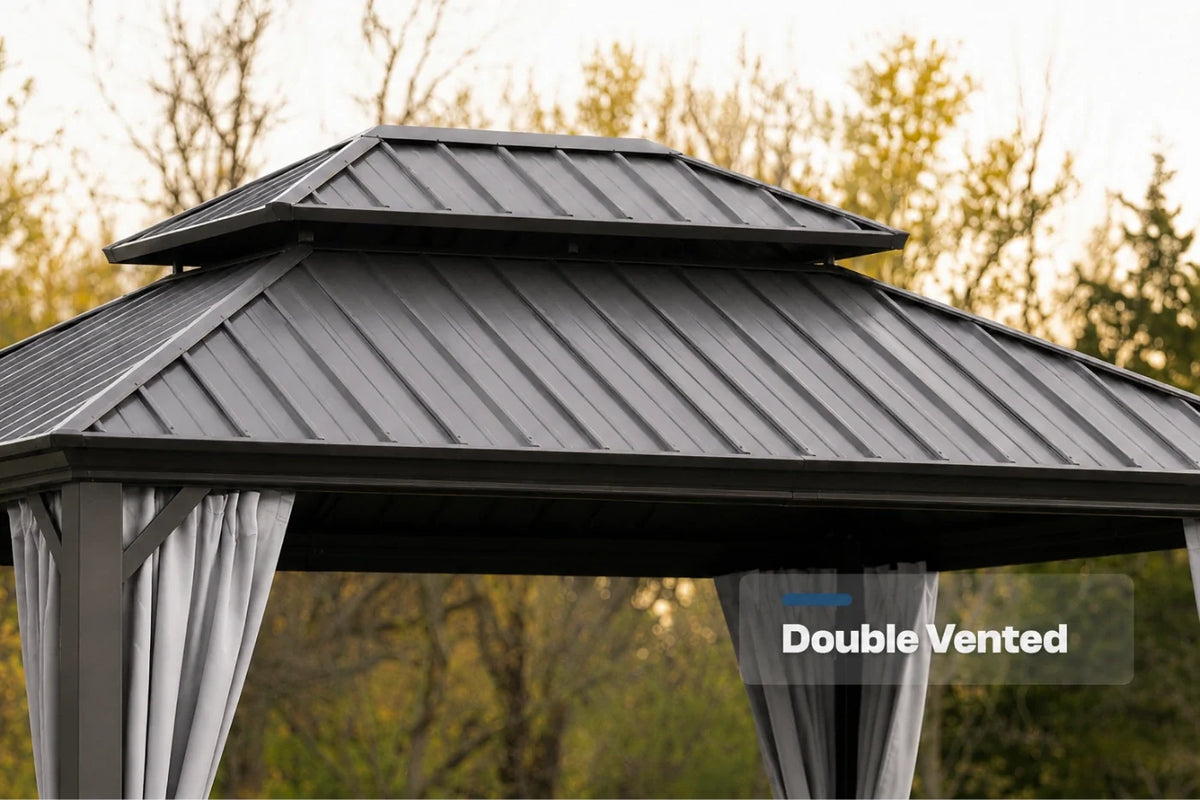 Luxor™ Hardtop Gazebo with Netting and Curtains — product view 6