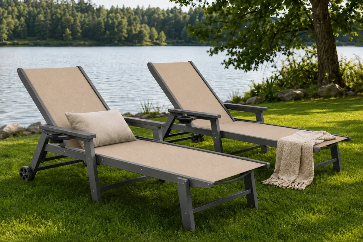 HDPE Outdoor Chaise Lounge with Textilene Fabric — product view 3