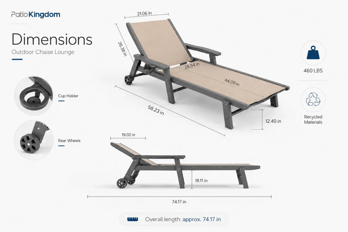 HDPE Outdoor Chaise Lounge with Textilene Fabric — product view 4