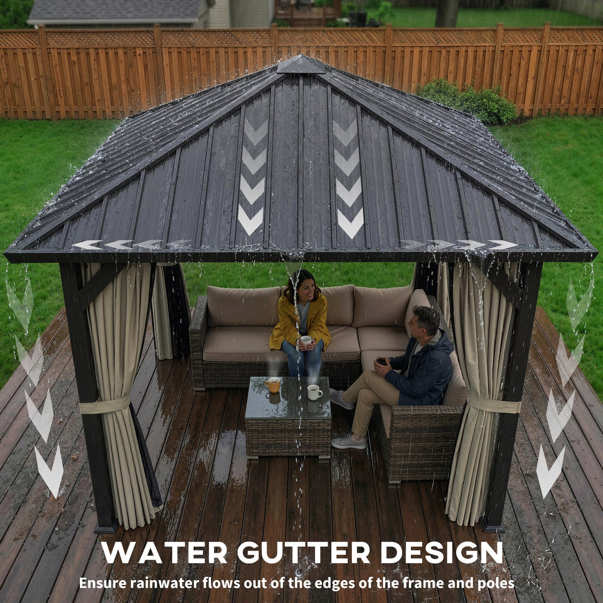 2.5 x 2.5 m Hardtop Gazebo with Galvanised Roof, Netting & Curtains, Dark Grey — product view 7