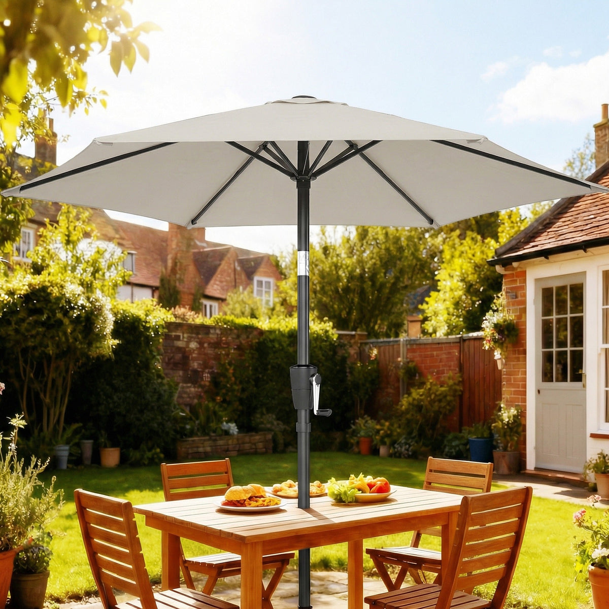 2 m Garden Parasol with Crank Handle, Tilt Function & UV30+, Light Grey — product view 4