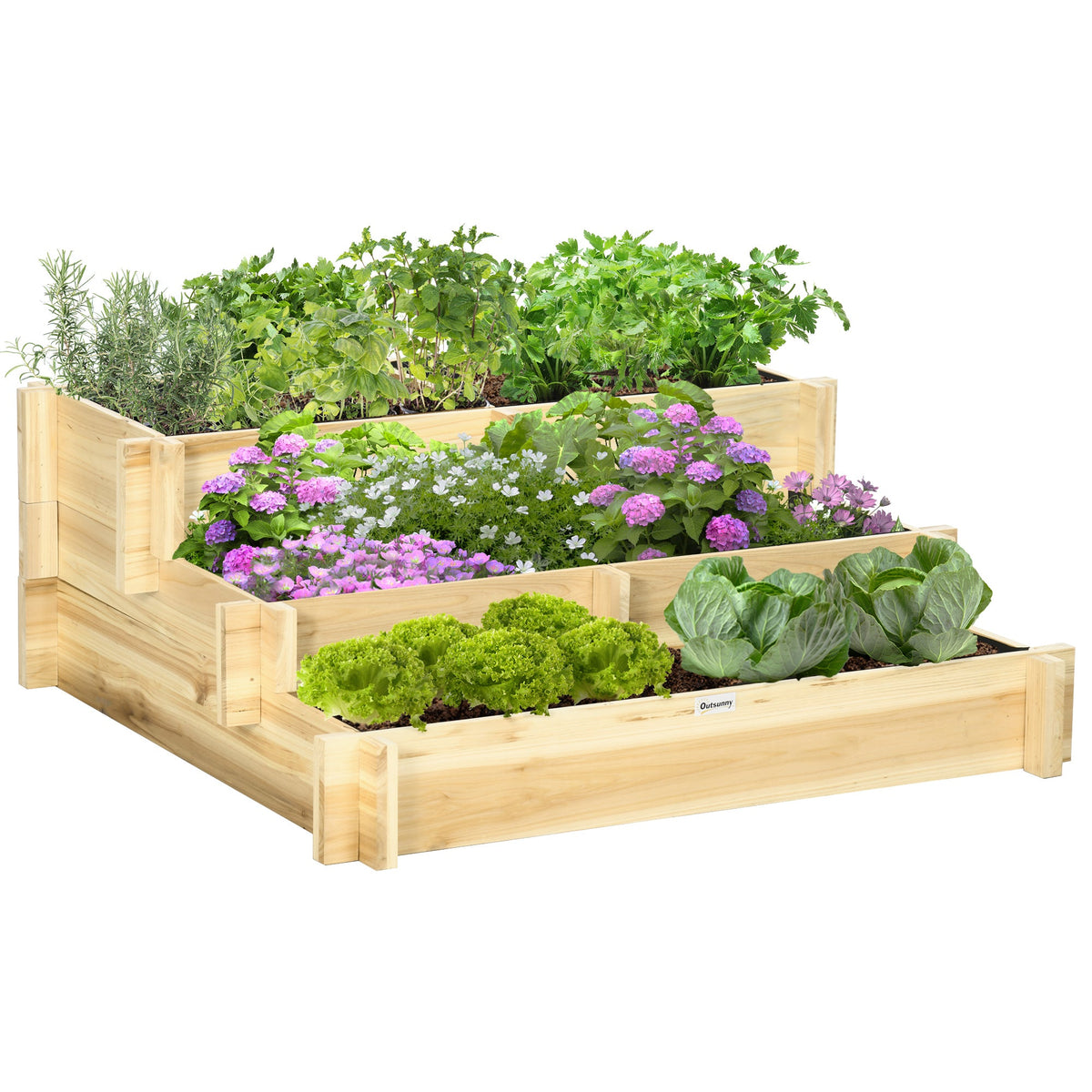 3-Tier Raised Garden Bed with 5 Compartments, 37" x 37" x 14", Natural — product view 1