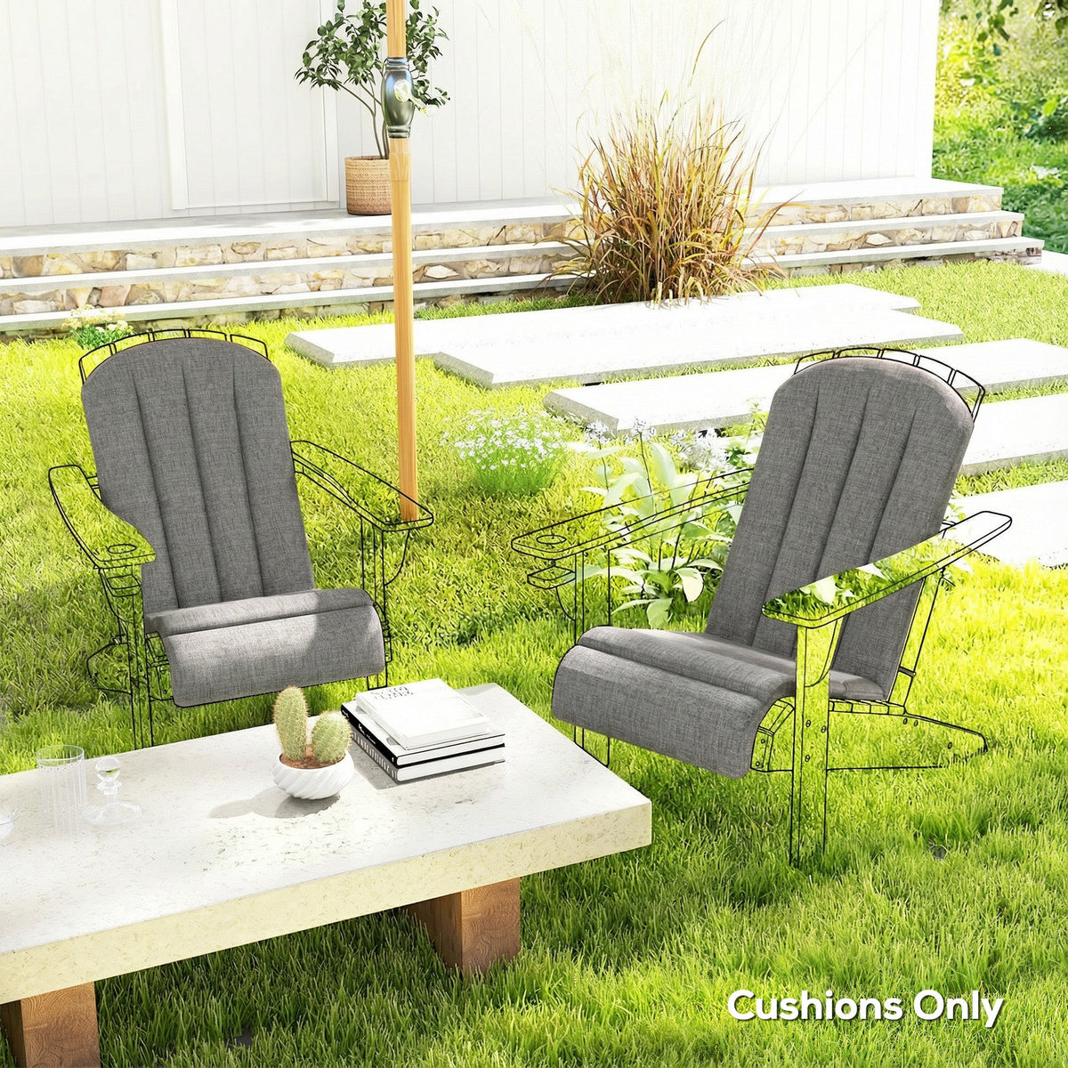 2-Piece Adirondack Chair Cushion Set with Ties, Outdoor Seat Cushions Dark Grey — product view 3
