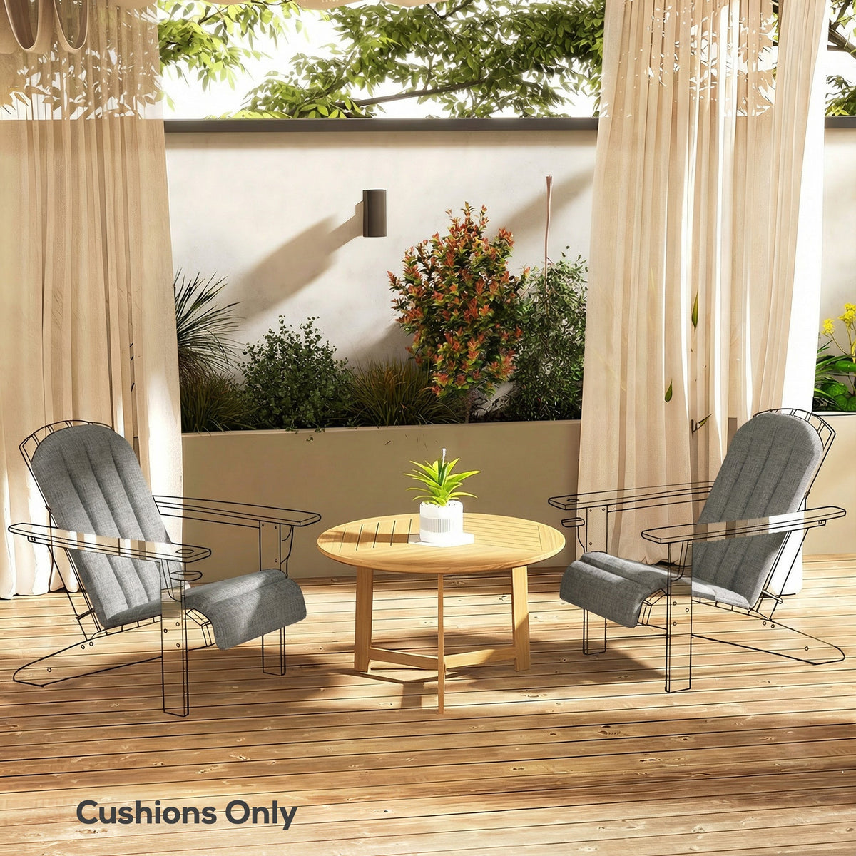 2-Piece Adirondack Chair Cushion Set with Ties, Outdoor Seat Cushions Dark Grey — product view 4