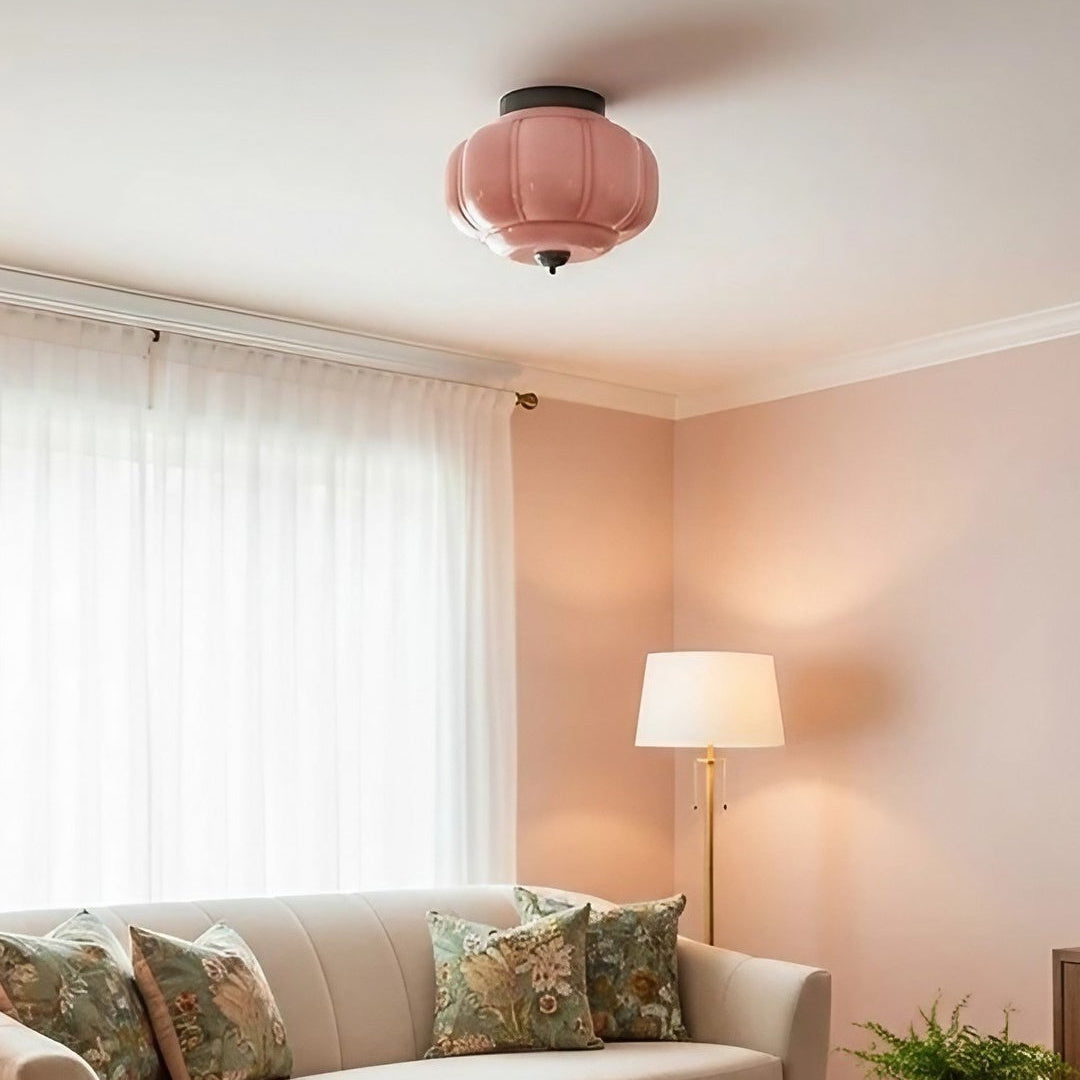 Retro Milk Glass Semi-Flush Ceiling Light, 15 in — product view 4