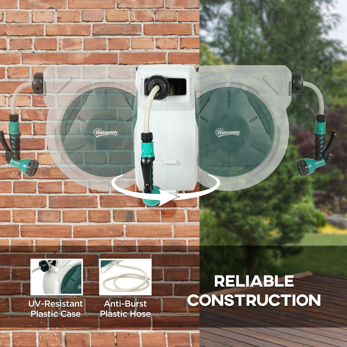 1/2 in x 65ft Retractable Garden Hose Reel with 7-Function Nozzle — product view 7