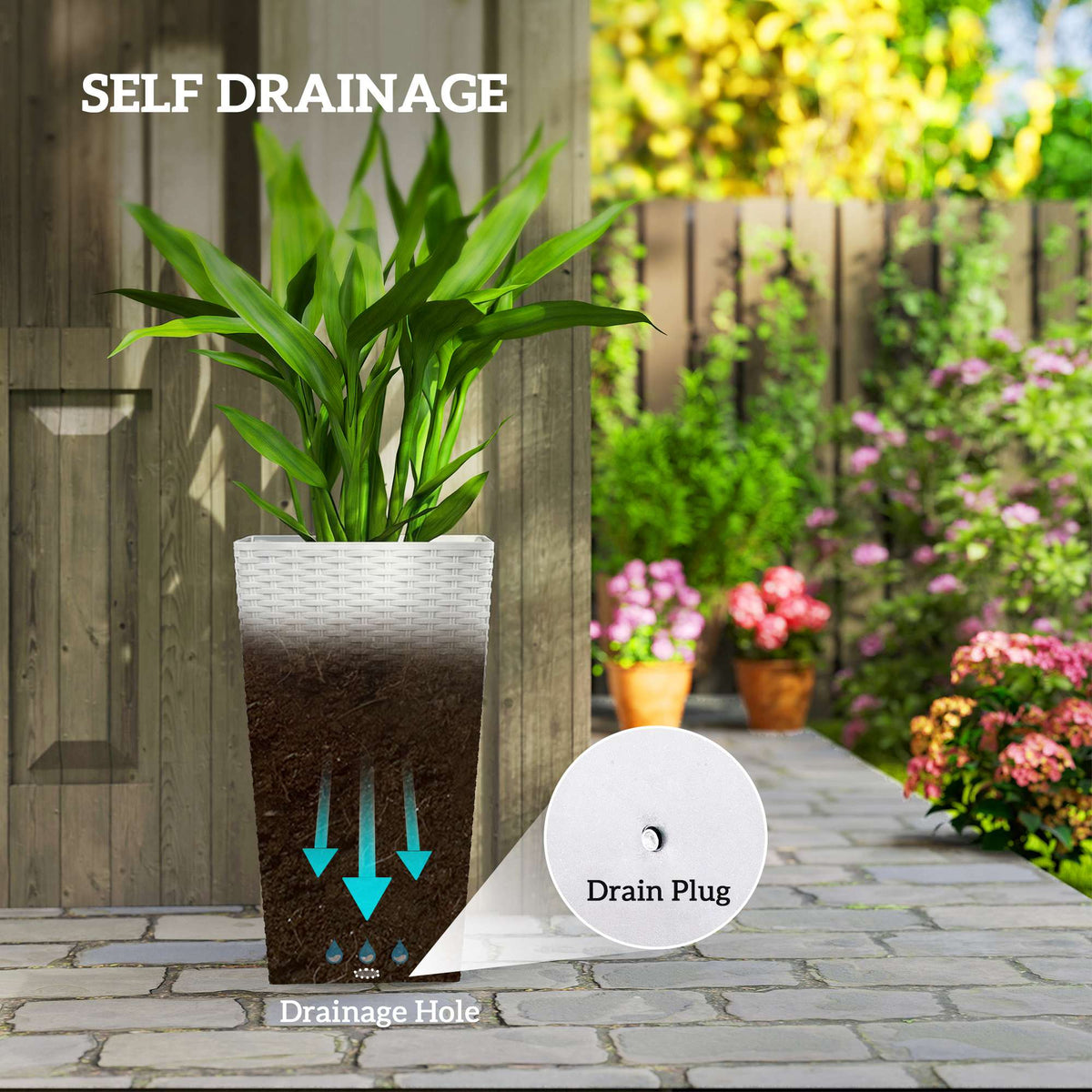 3 Piece 24" Tall Planters with Drainage Holes, White — product view 7