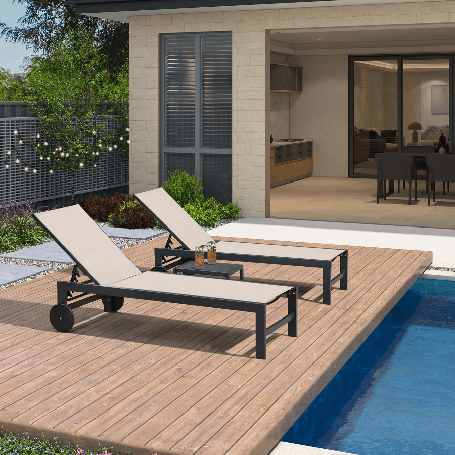 PURPLE LEAF Outdoor Chaise Lounge with Wheels Aluminum Patio Lounge Chair Fade-Resistant Pool Lounge with 5 Position Recliner Includes Side Table for Deck Yard Poolside — product view 6