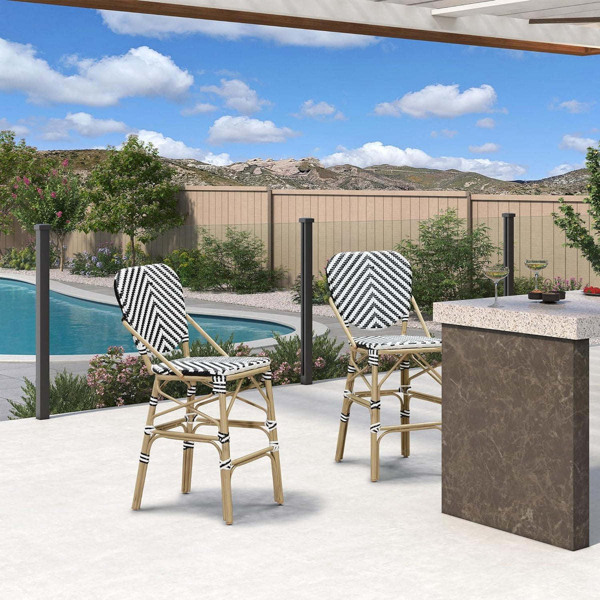 PURPLE LEAF Outdoor Woven Bar Stools, Aluminum Frame Counter Stools, for Pool Garden — product view 7