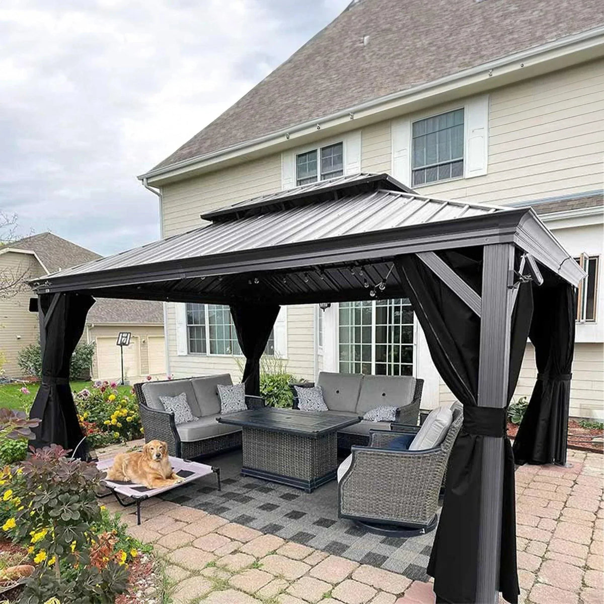 PURPLE LEAF Patio Gazebo for Pool Light Grey Hardtop Galvanized Steel Roof with Reinforcement Support Rod — product view 3