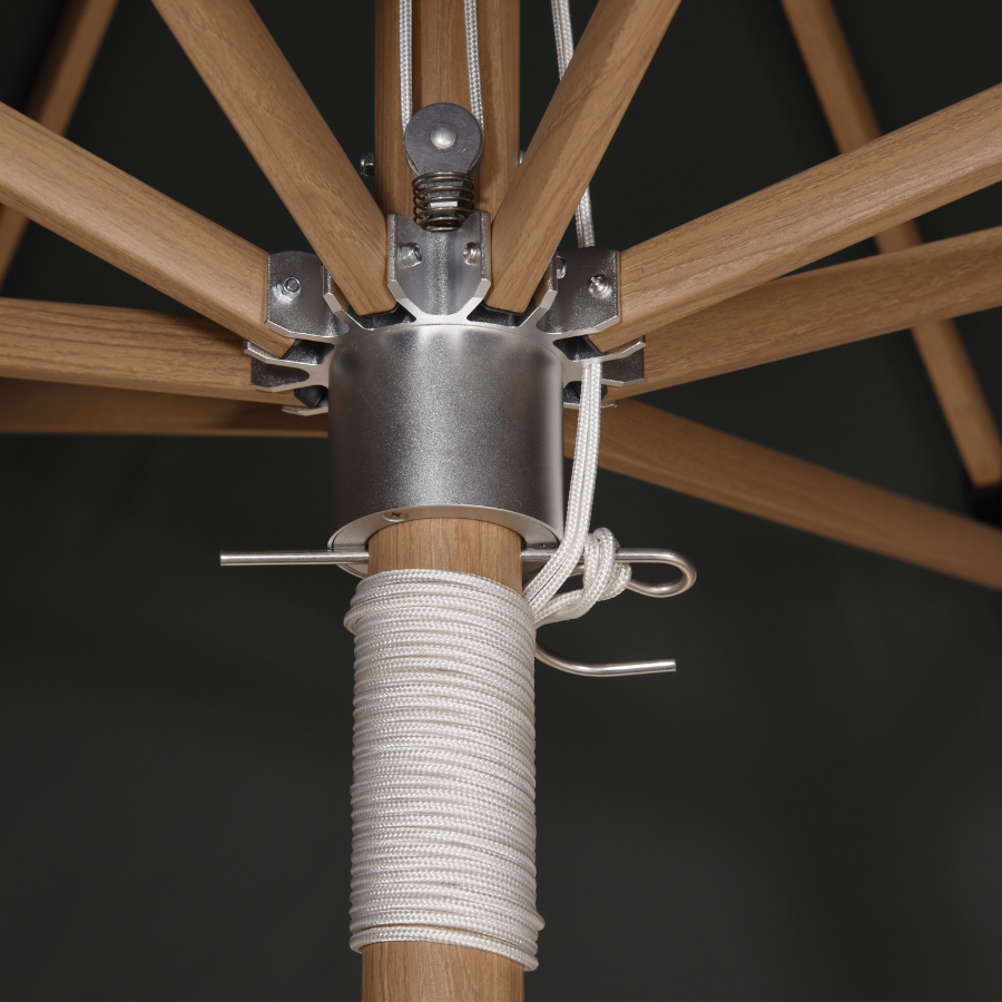 PURPLE LEAF Premium Teak‑Finish Aluminum Frame Outdoor Patio Market Umbrella with Rope Pulley Lift — product view 3