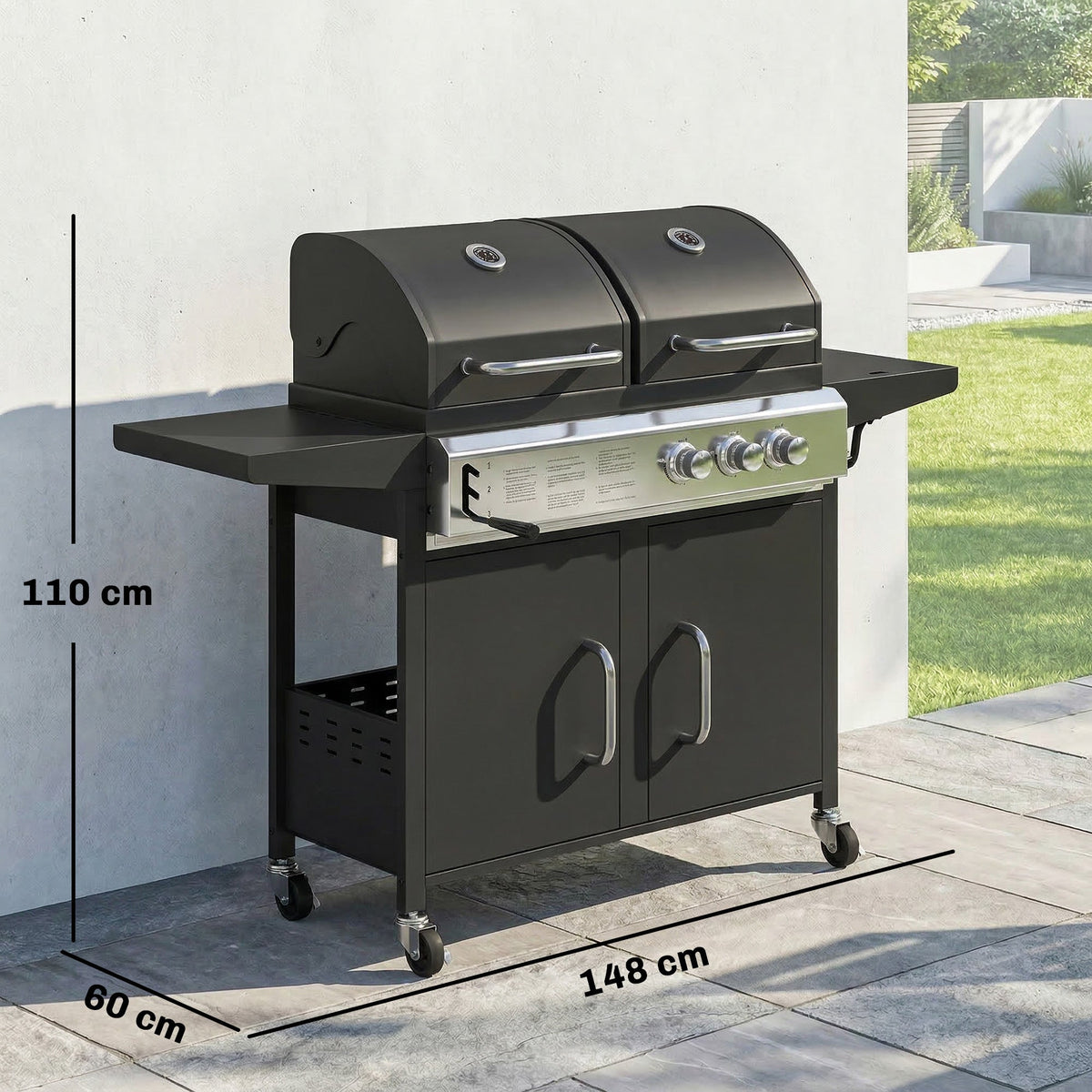 2+1 Burner Hybrid Dual Fuel BBQ Grill with Cabinet, Black — product view 5