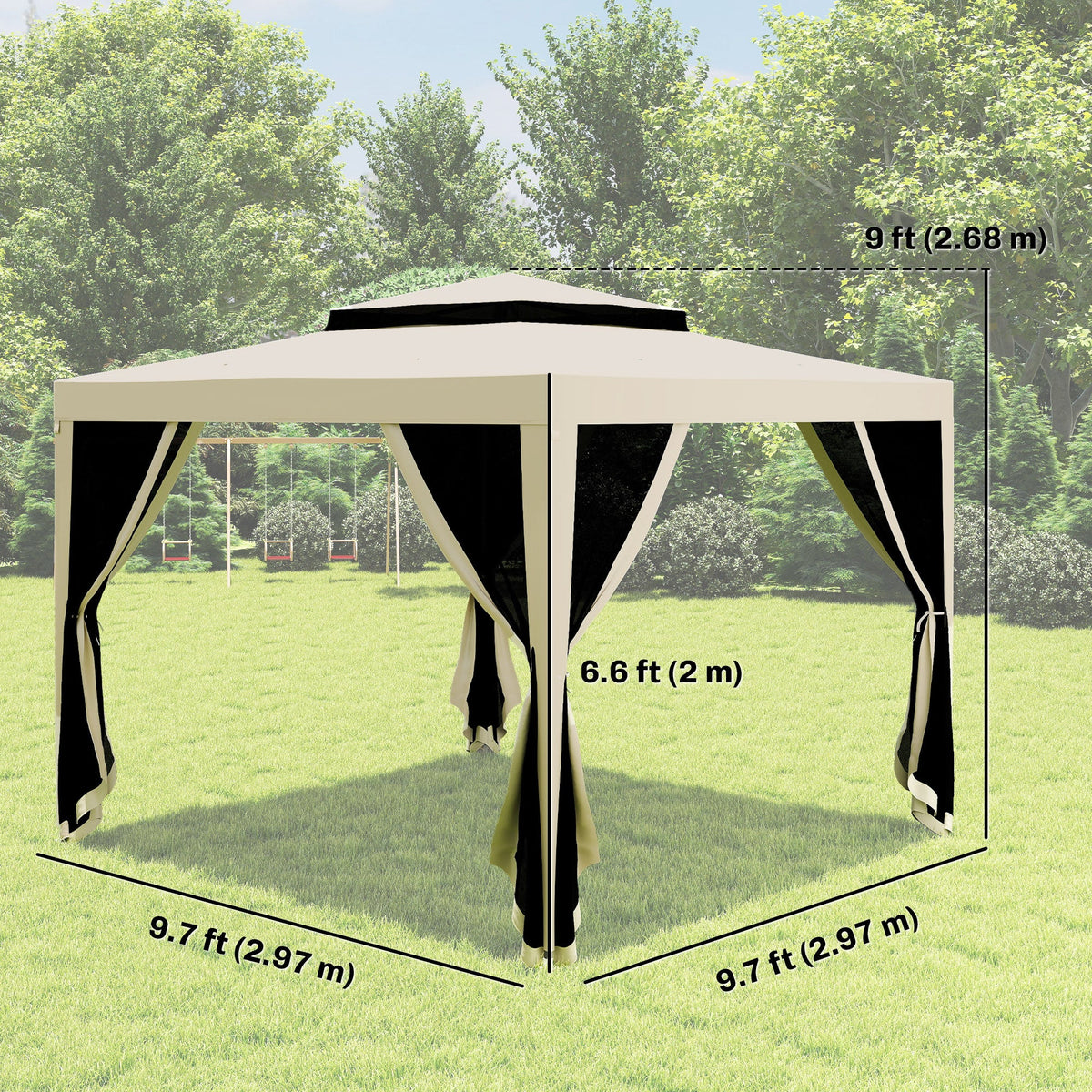10' x 10' Canopy Tent with Mesh Netting and Double-Tier Roof, Beige — product view 5