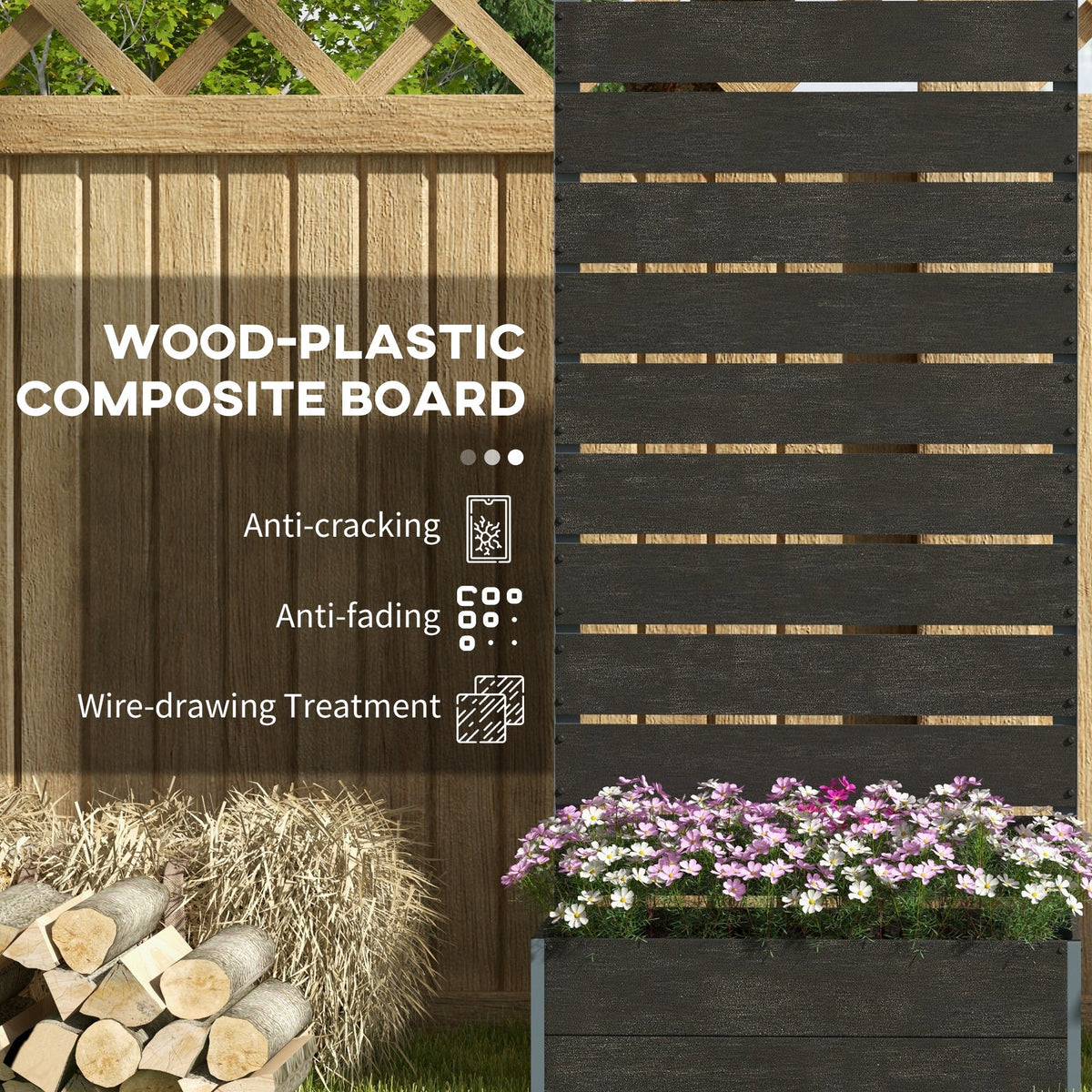 28" x 15" x 59" Raised Garden Bed with Trellis and Drain Gap, Black — product view 7