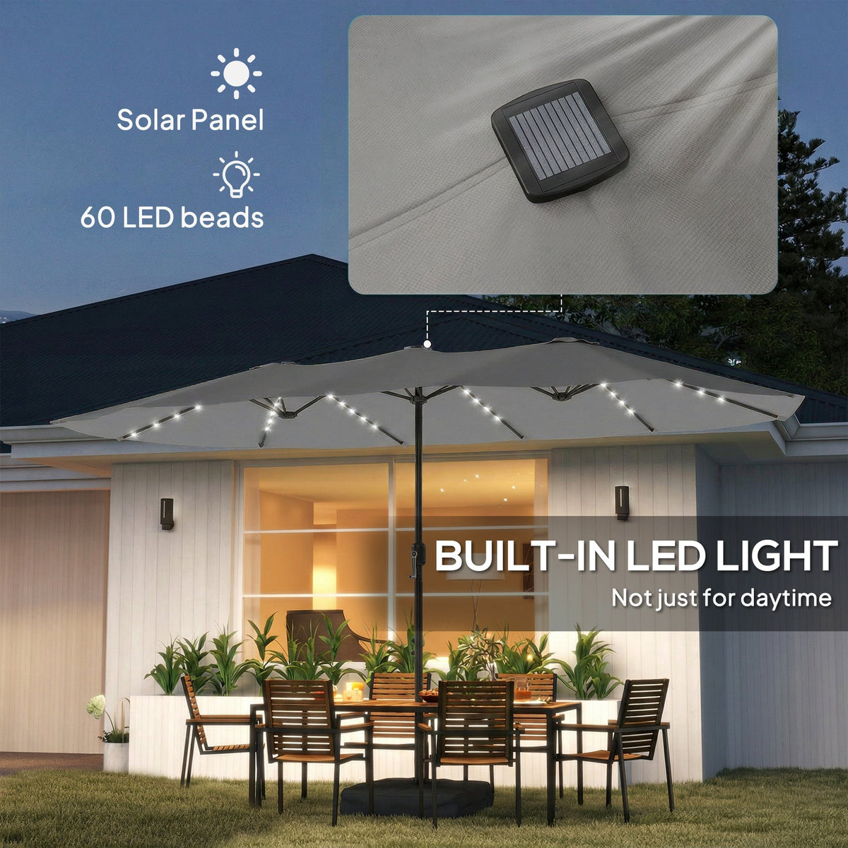 4.5 m Double-Sided Garden Parasol with LED Lights, Base & Sandbags, Grey — product view 7