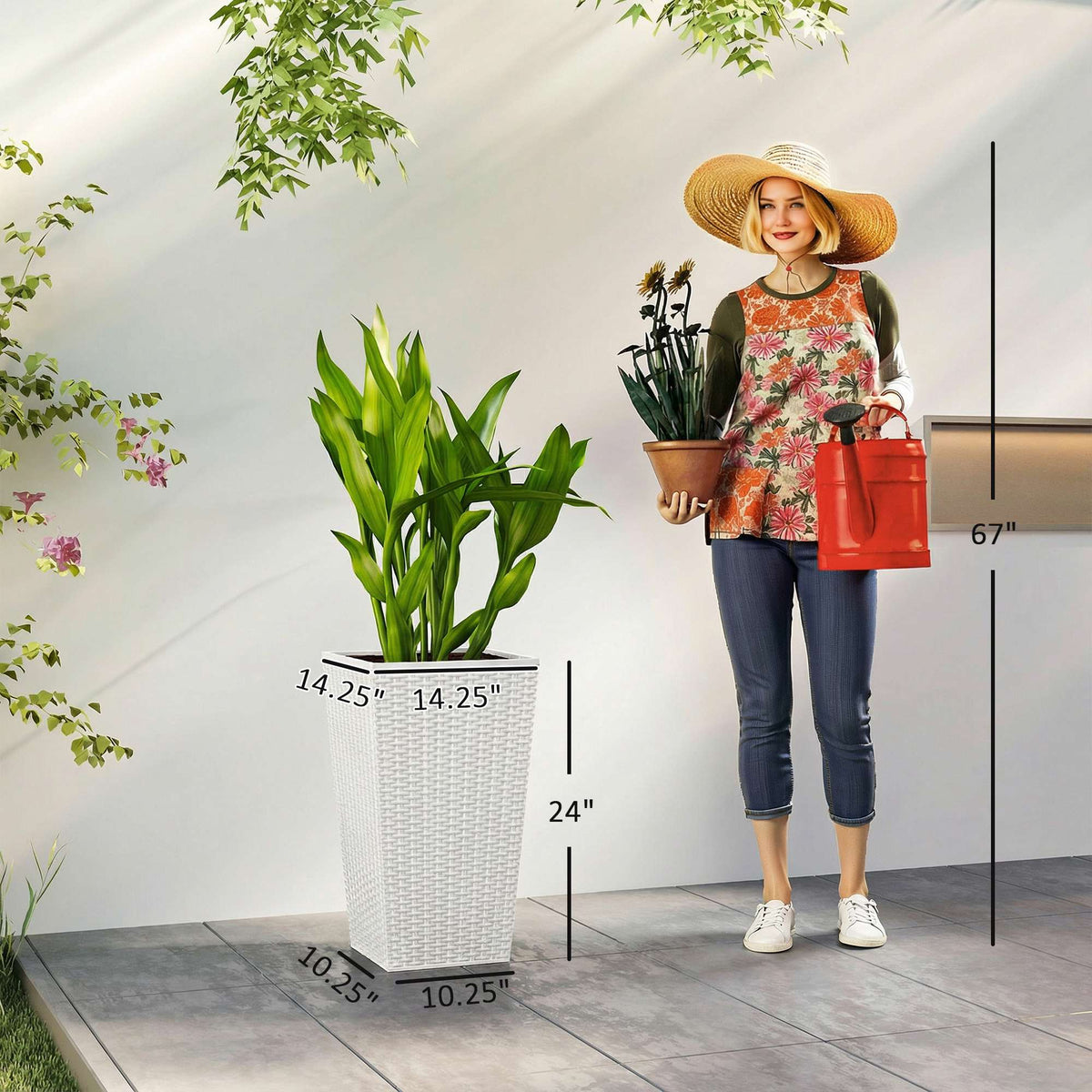 3 Piece 24" Tall Planters with Drainage Holes, White — product view 5
