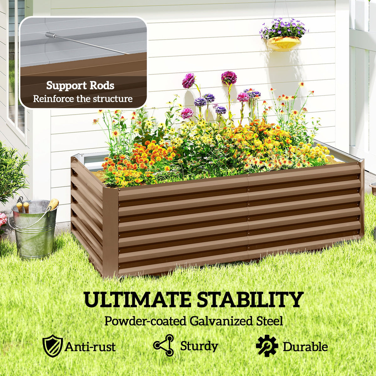 6' x 3' x 2' Galvanized Raised Garden Bed for Vegetables, Brown — product view 7
