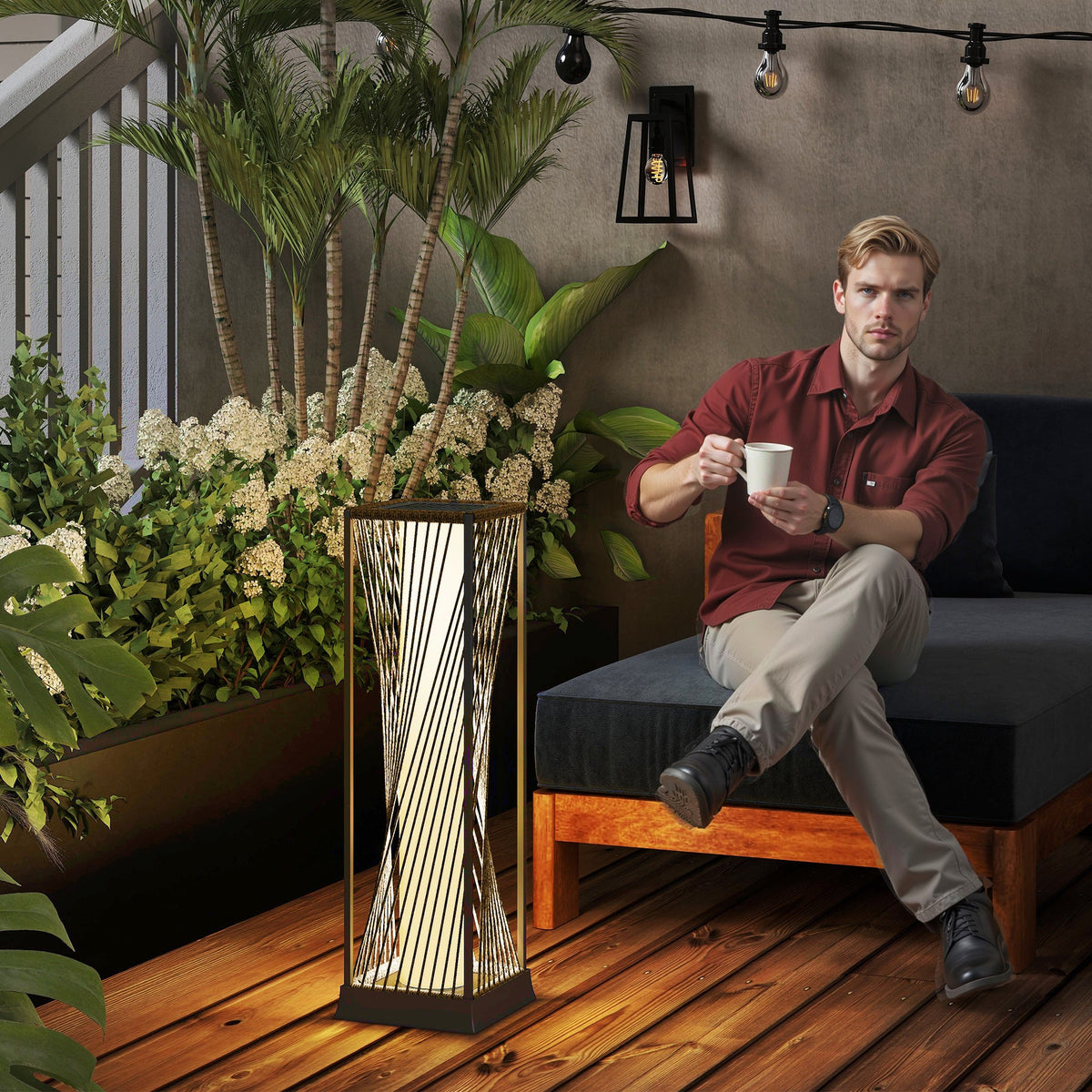 77 cm Solar Rattan Floor Lamp with Auto On/Off LED, Sand Brown — product view 3