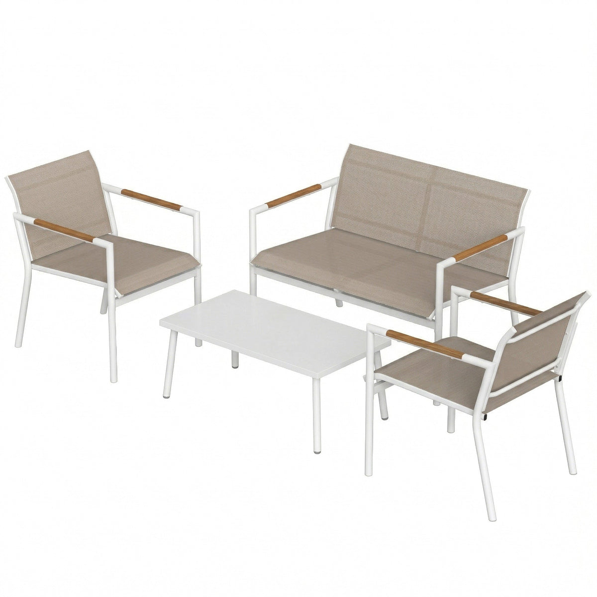 4-Seater Outdoor Sofa Set with Loveseat, 2 Armchairs & Metal-Top Table, Khaki — product view 2