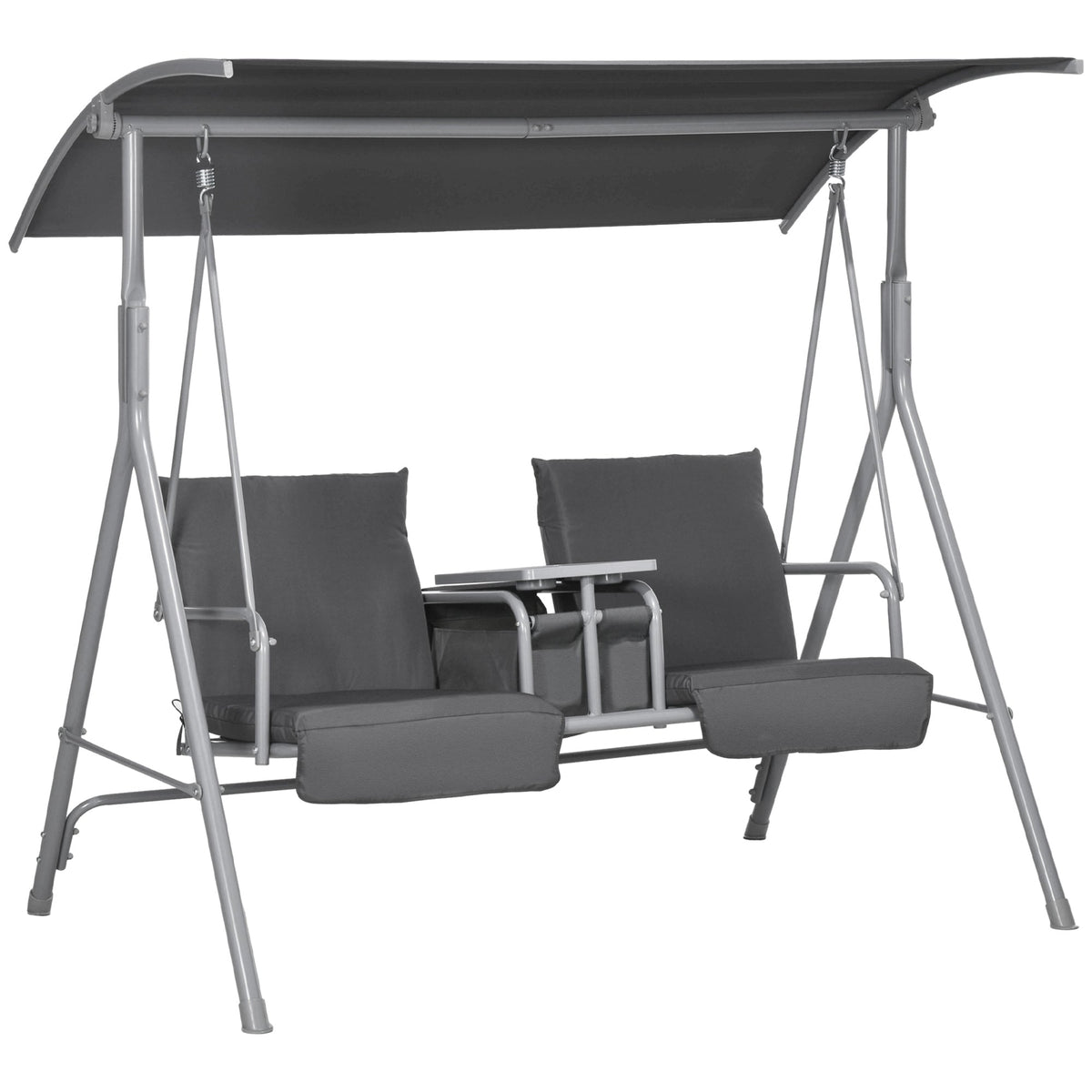2-Person Porch Swing with Stand and Canopy, Gray — product view 1