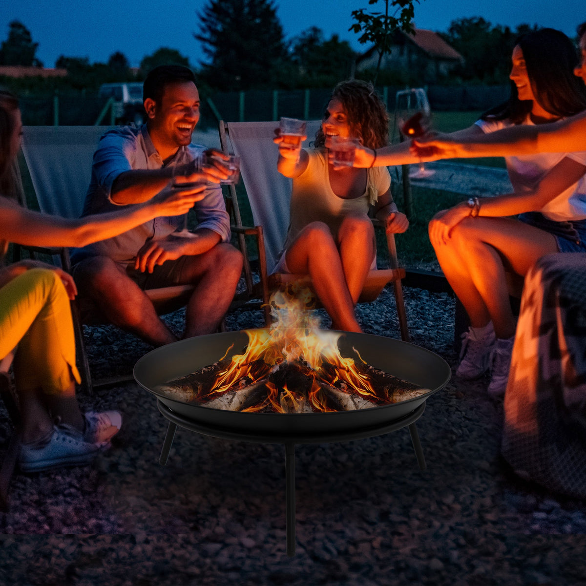Dia. 47 x 21 cm Portable Outdoor Fire Pit with Poker, Black — product view 3