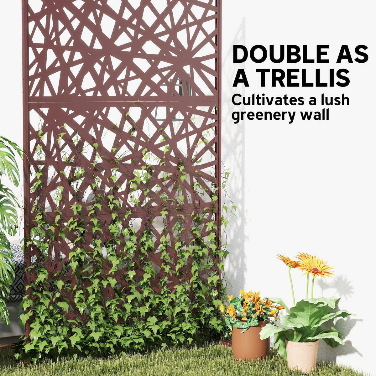 78" x 48" Metal Outdoor Privacy Screen, Labyrinth Design, Dark Brown — product view 7