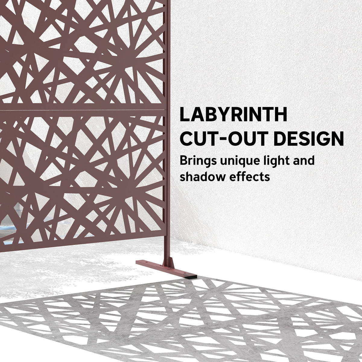 78" x 48" Metal Outdoor Privacy Screen, Labyrinth Design, Dark Brown — product view 6