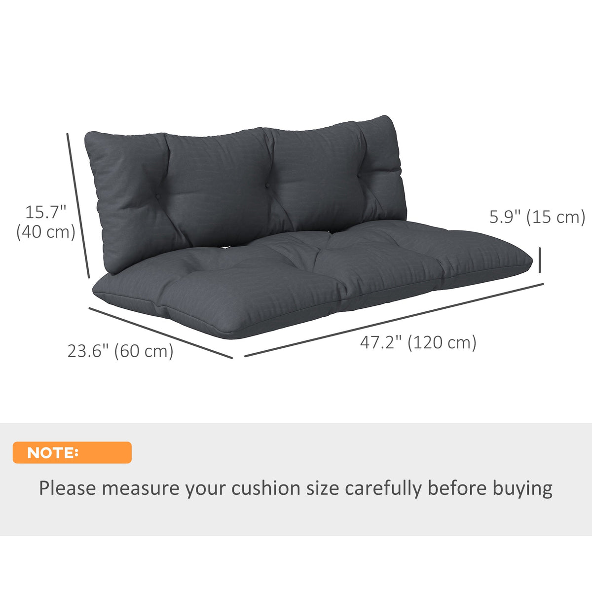 2-Seater Outdoor Seat & Back Cushions, 6" Thick for Pallet Loveseat, Dark Grey — product view 5