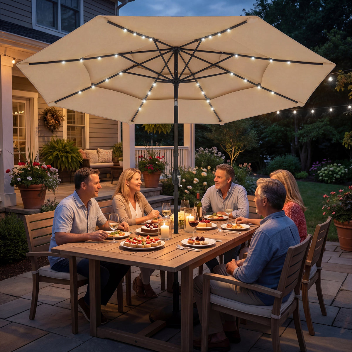 2.8 m Garden Parasol with Solar LED Light, Cover and 3-Tier Top, Khaki — product view 4