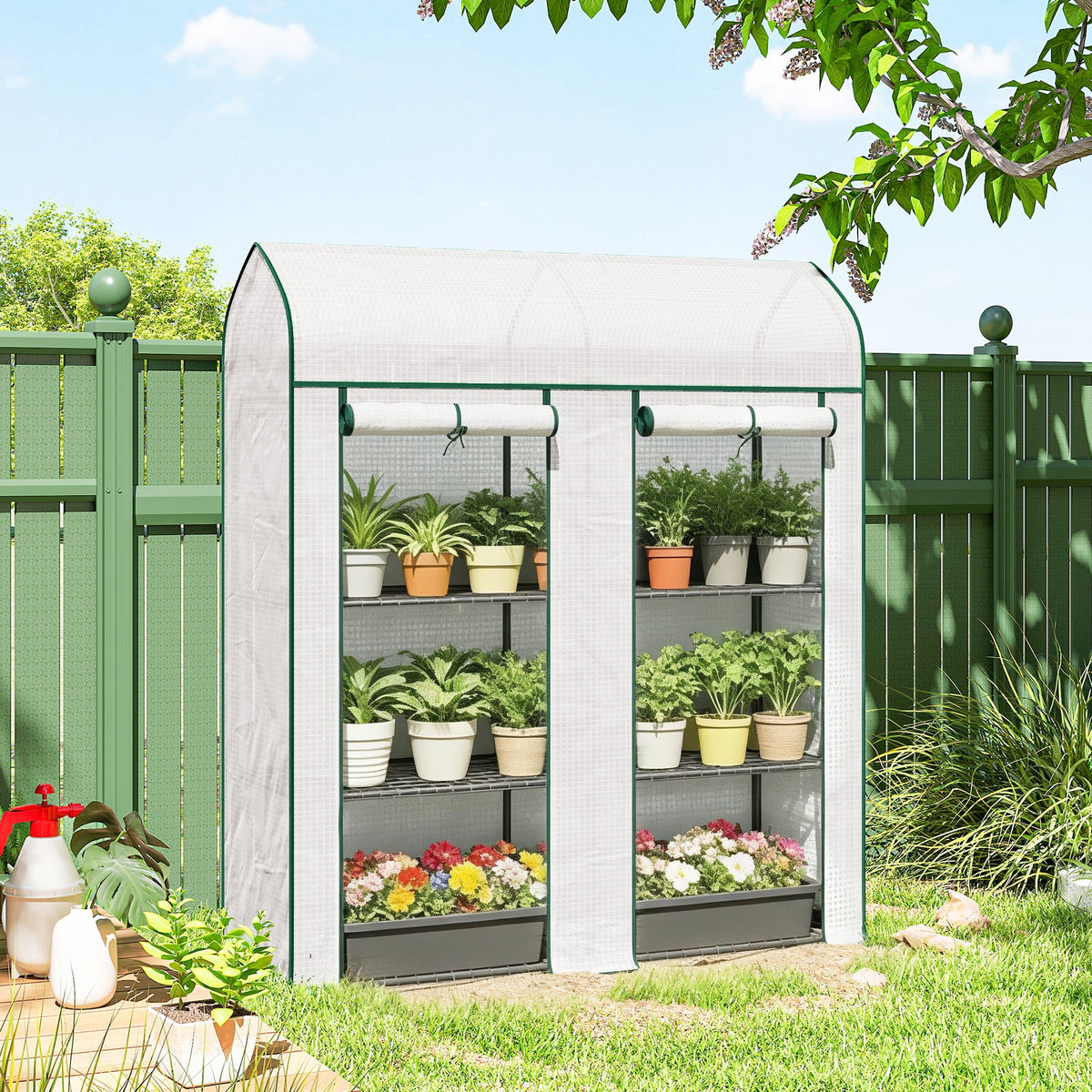 3-Tier Mini Greenhouse, 56.3" x 18.1" x 65", White — product view 4