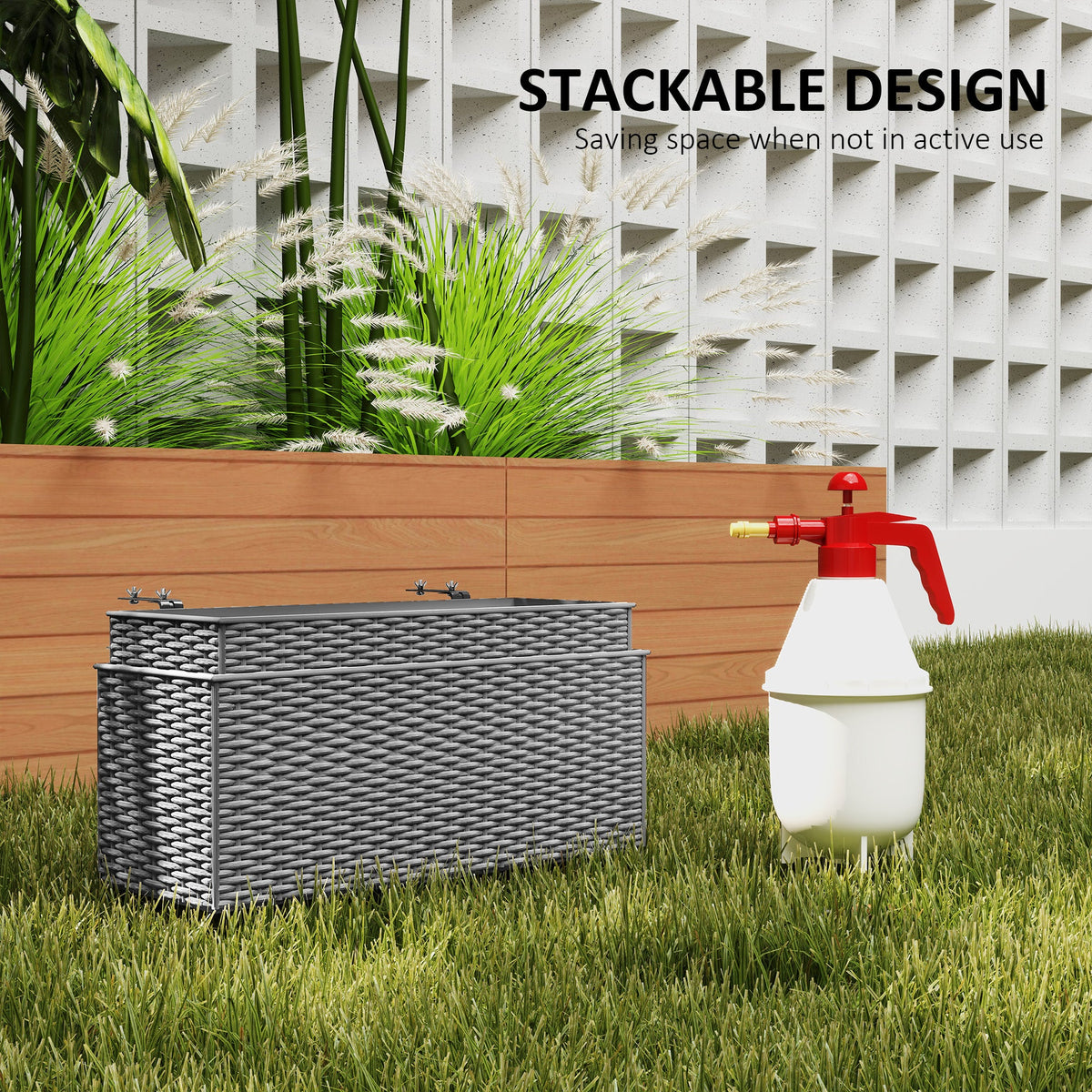 2 Pack 20" Railing Planter Boxes with Hooks and Drainage, Grey — product view 7