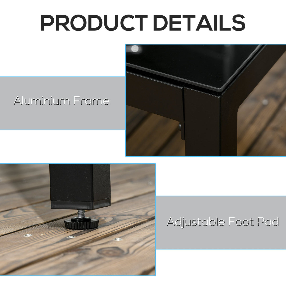 70.9" Rectangular Outdoor Dining Table with Tempered Glass Top, Black — product view 7