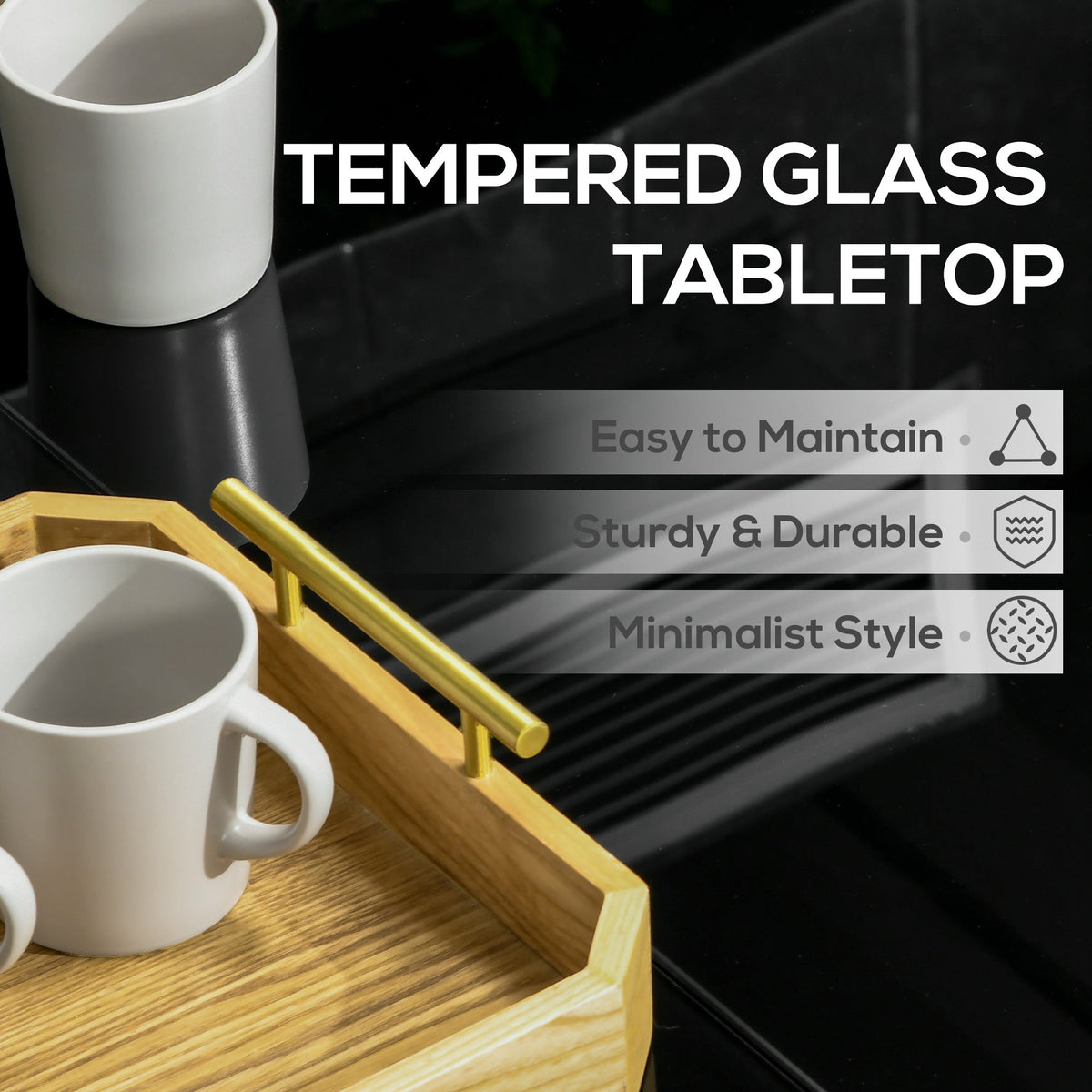 70.9" Rectangular Outdoor Dining Table with Tempered Glass Top, Black — product view 6