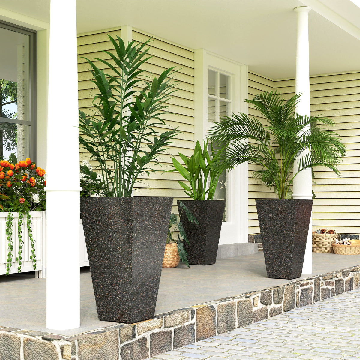 3-Piece 28" Tall Planters with Drainage Holes, Brown — product view 3