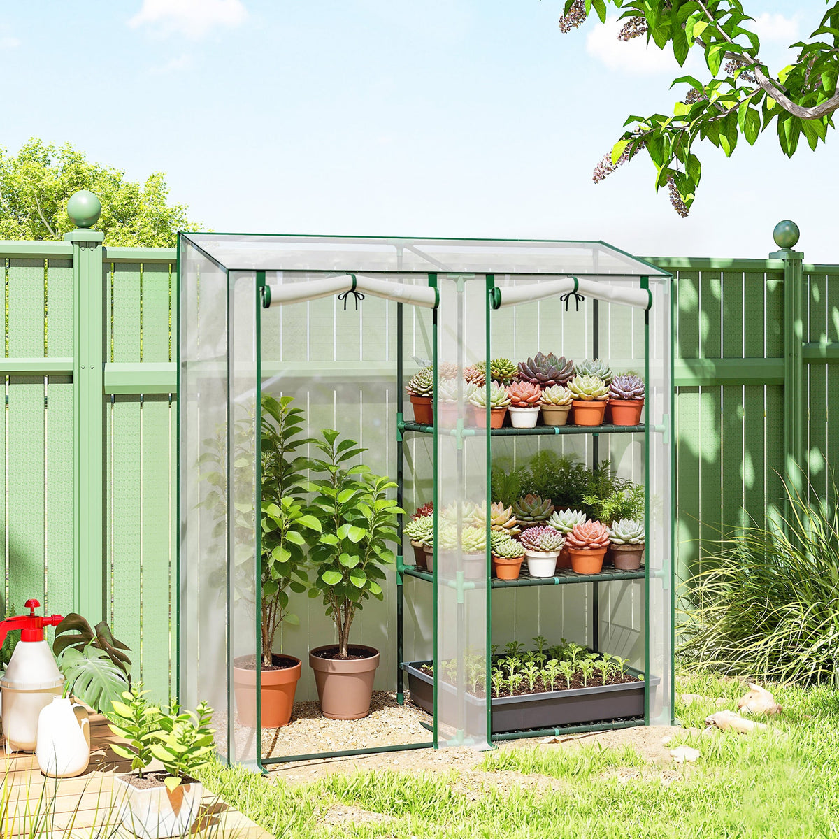Mini Greenhouse with 3 Shelves and 2 Roll-up Doors, 56.3" x 17.7" x 59.4" — product view 4