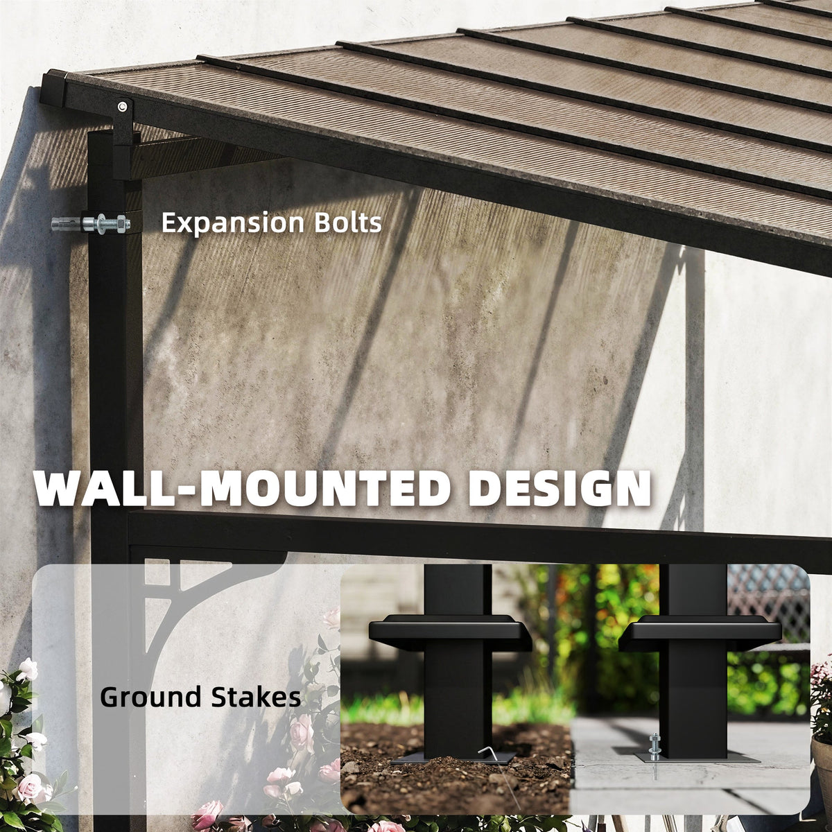 13' x 10' Lean-to Gazebo with Polycarbonate Roof, Brown — product view 6