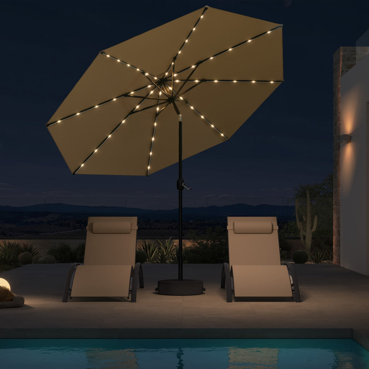 PURPLE LEAF Black Frame Tilting Market Umbrella with Lights Table Umbrella with Base Outside Patio — product view 4