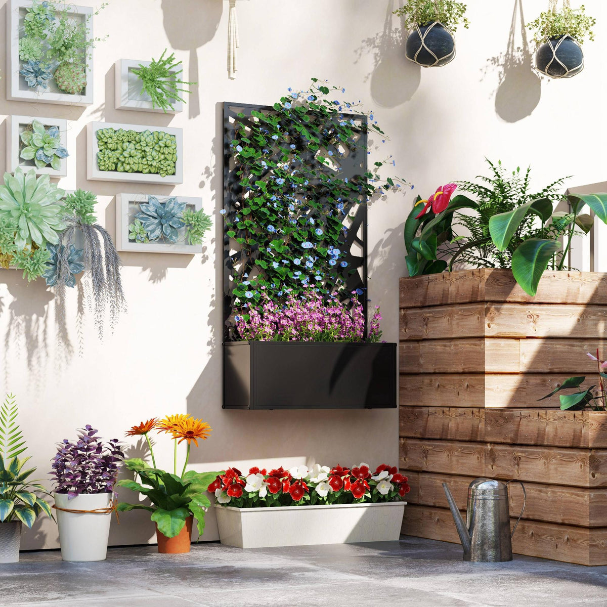 Metal Raised Garden Bed with Trellis Privacy Panel, Irregular Line Cut-Out — product view 4