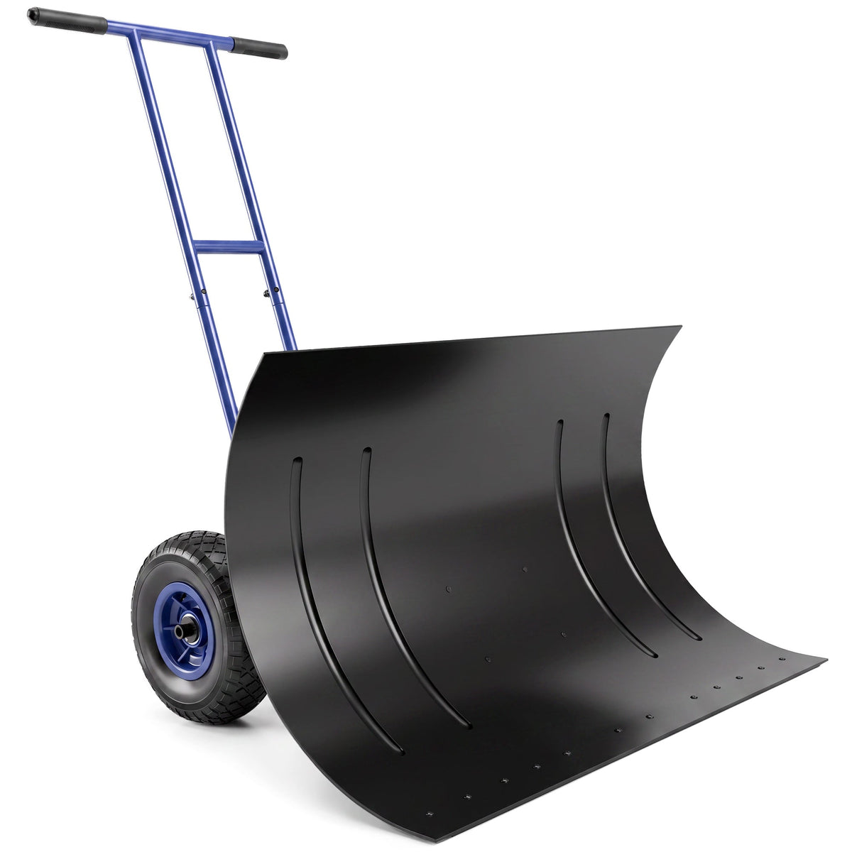 Heavy-Duty Metal Snow Pusher with Wheels, Adjustable Handle, 29" x 18" Blue — product view 1