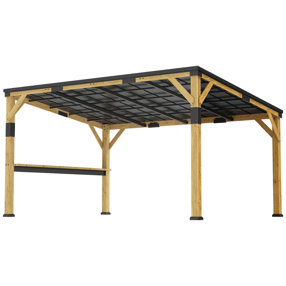 PerArbor 10' x 14' Wooden Lean-to Gazebo with Galvanized Steel Sloped Roof and Bar Shelf — product view 2