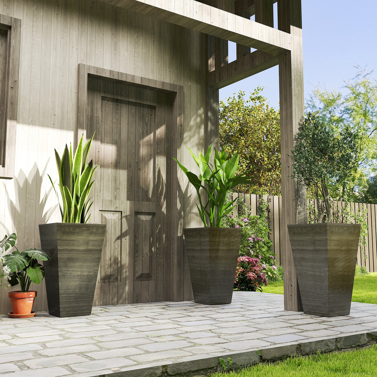 3-Piece 28" Tall Planter Set with Drainage Holes, Dark Brown — product view 3