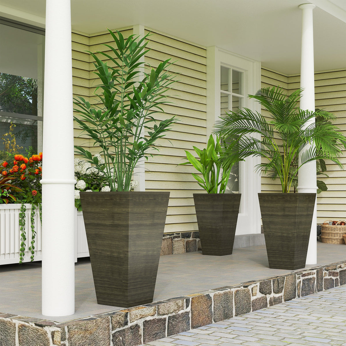 3-Piece 28" Tall Planter Set with Drainage Holes, Dark Brown — product view 1