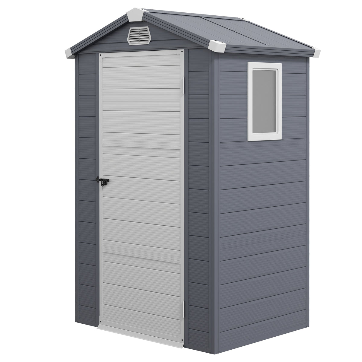4.4' x 3.3' Garden Storage Shed with Aluminum Frame, Latched Door & Air Vents, Grey — product view 1
