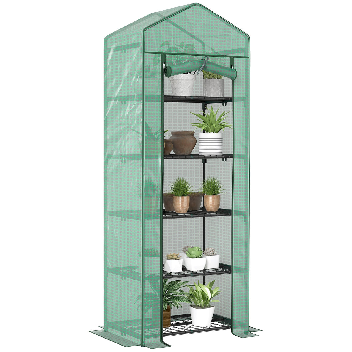5 Tier Mini Greenhouse with Shelf Clips, 27.25" x 19.25" x 76", Green — product view 1