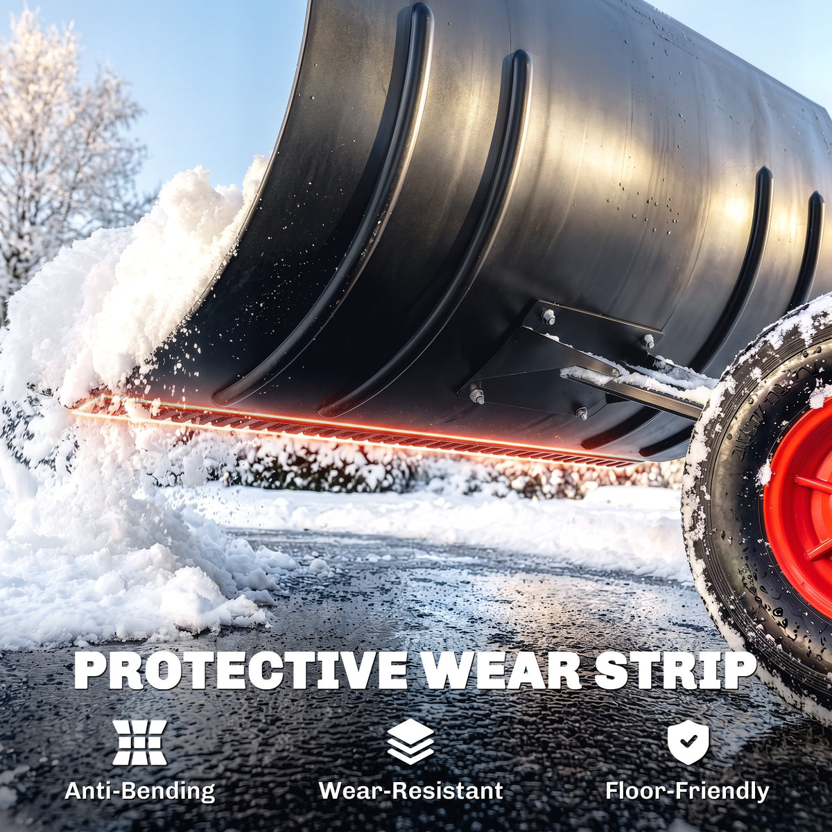 29" x 18" Heavy Duty Metal Snow Pusher with Wheels, 5-Level Adjustable Handle, Black — product view 7